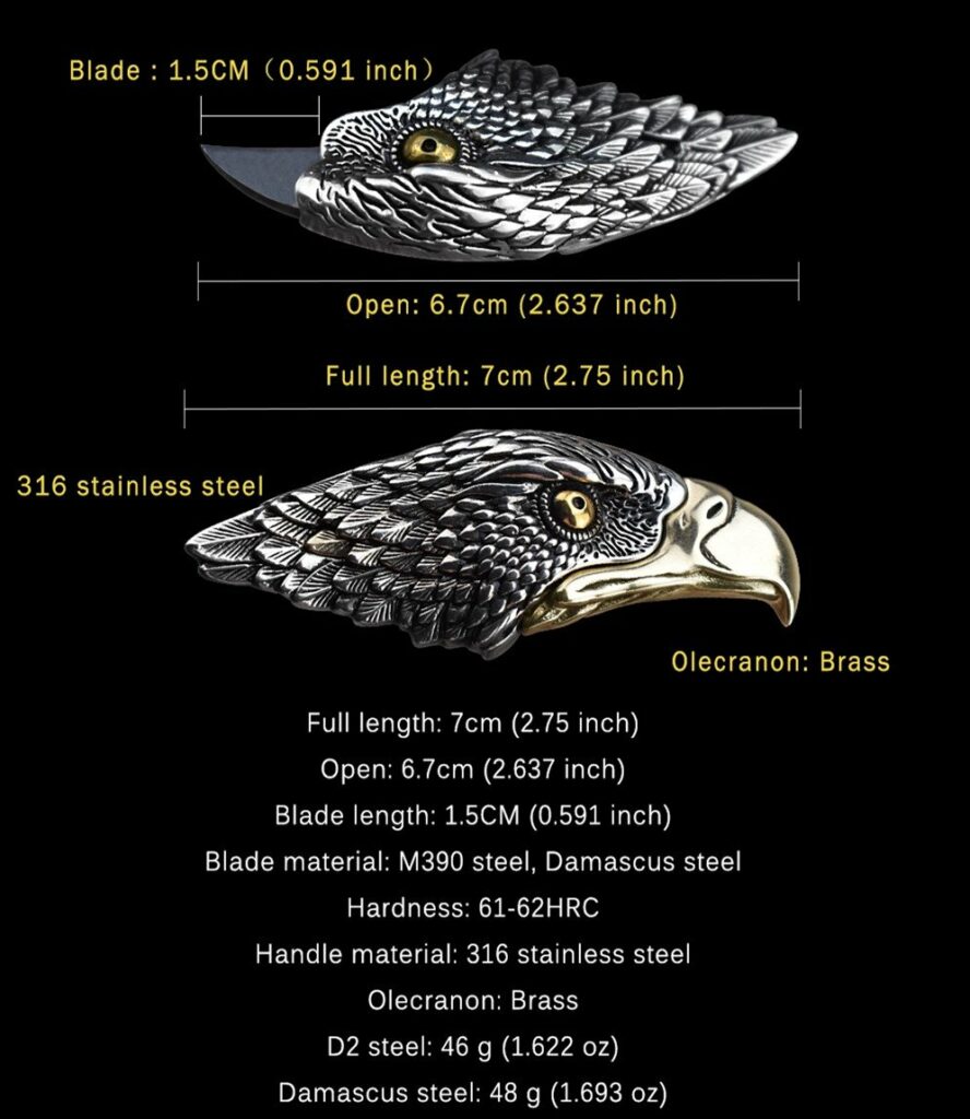 Eagle Head Knife Eagle Claw Outdoor Survival Tool Damascus Steel – Belt